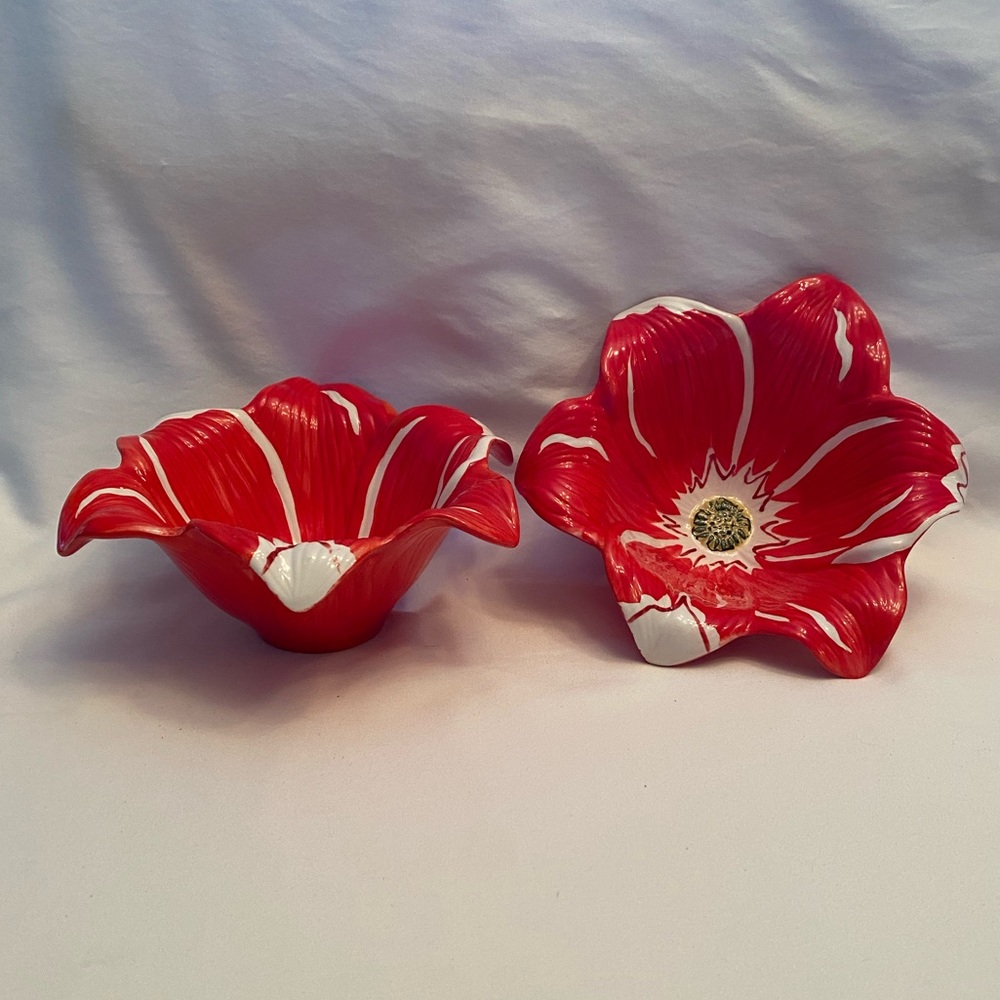 Pair Nanette Vasher Ambiance Antides Floral Bowls Dinnerware Soup Cereal Salad